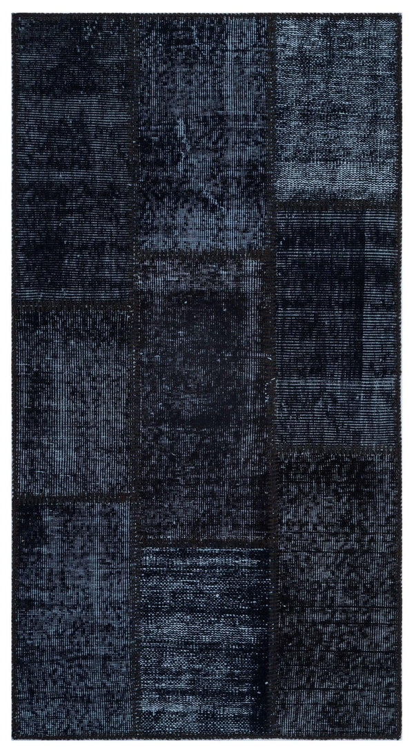 Siyah Anadolu Eskitme Geometrik Yün Halı 80x150 - Özel Seri