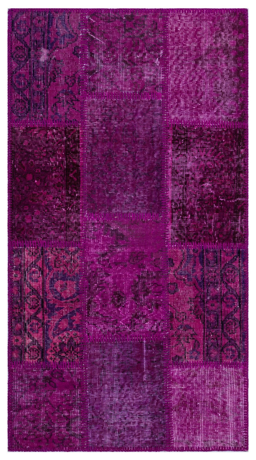 Purple and Red Patchwork Wool Runner Rug 80x150 cm (2'7" x 4'11") – in the hallway