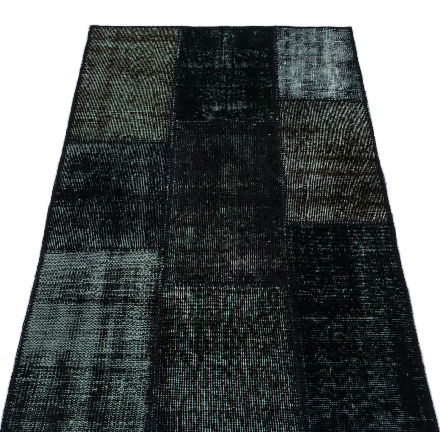 Siyah Anadolu Eskitme Geometrik Yün Halı 80x150 - Özel Seri