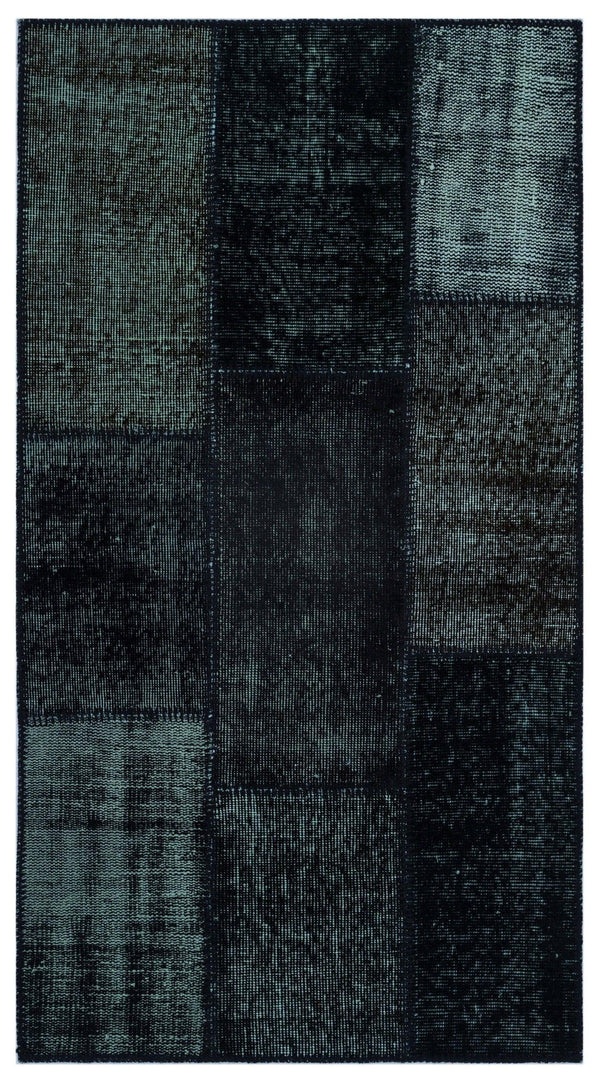 Siyah Anadolu Eskitme Geometrik Yün Halı 80x150 - Özel Seri