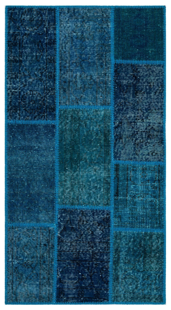 Lacivert Mavi Anadolu Eskitme Geometrik Yün Halı 80x150 - Özel Seri