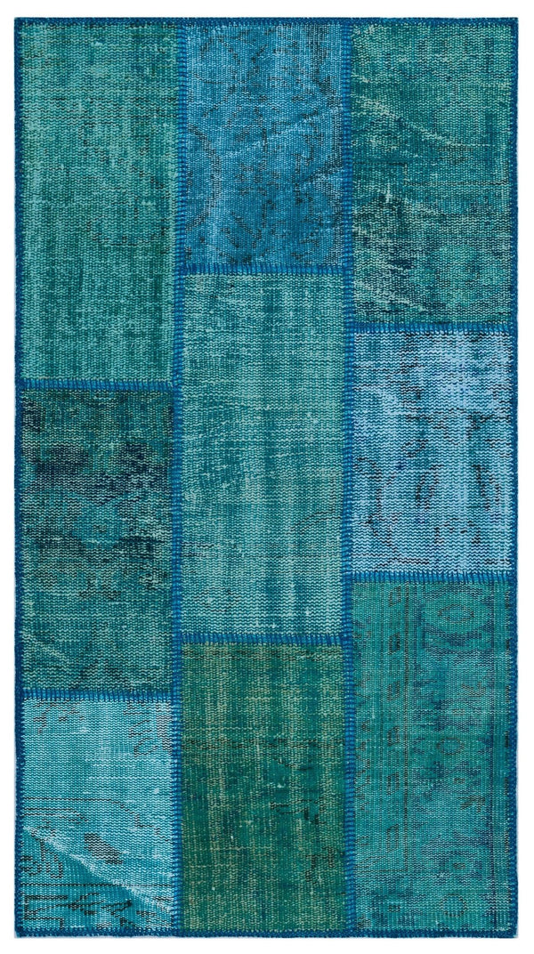 Krem Mavi Anadolu Eskitme Geometrik Yün Halı 80x150 - Özel Seri