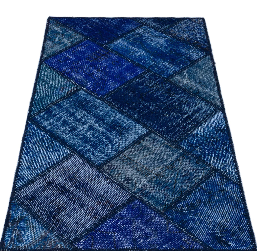 Mavi Anadolu Eskitme Geometrik Yün Halı 80x150 - Özel Seri