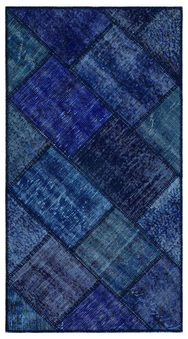 Mavi Anadolu Eskitme Geometrik Yün Halı 80x150 - Özel Seri