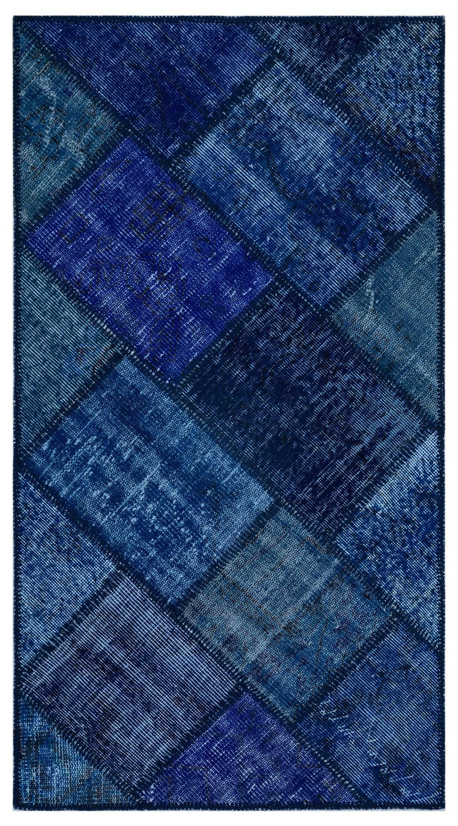 Modern Blue & Navy Geometric Hand-Knotted Wool Rug 80x150 cm (2'7" x 4'11") – in the living room