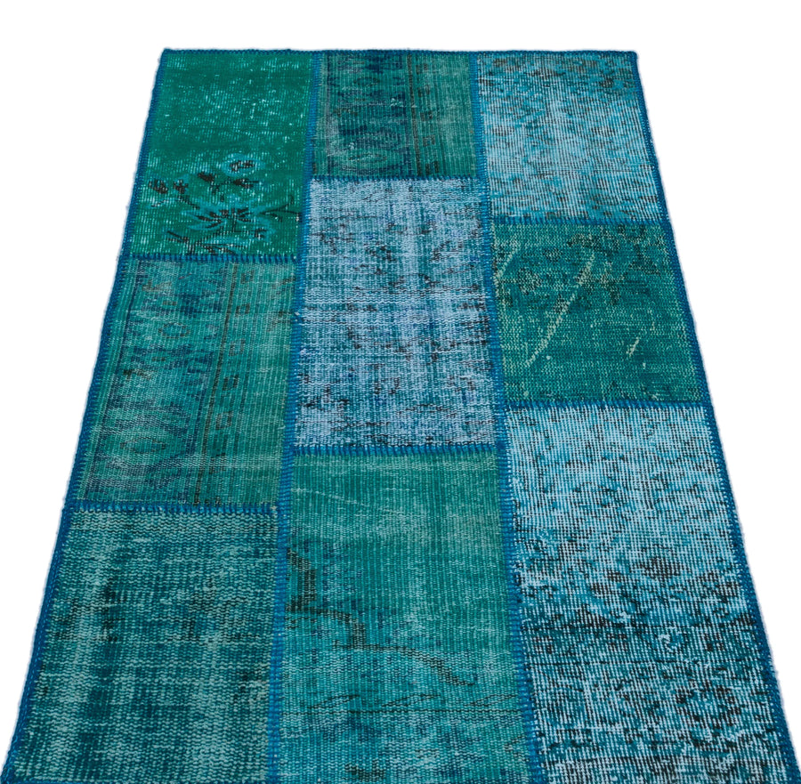 Gri Mavi Anadolu Eskitme Geometrik Yün Halı 80x150 - Özel Seri