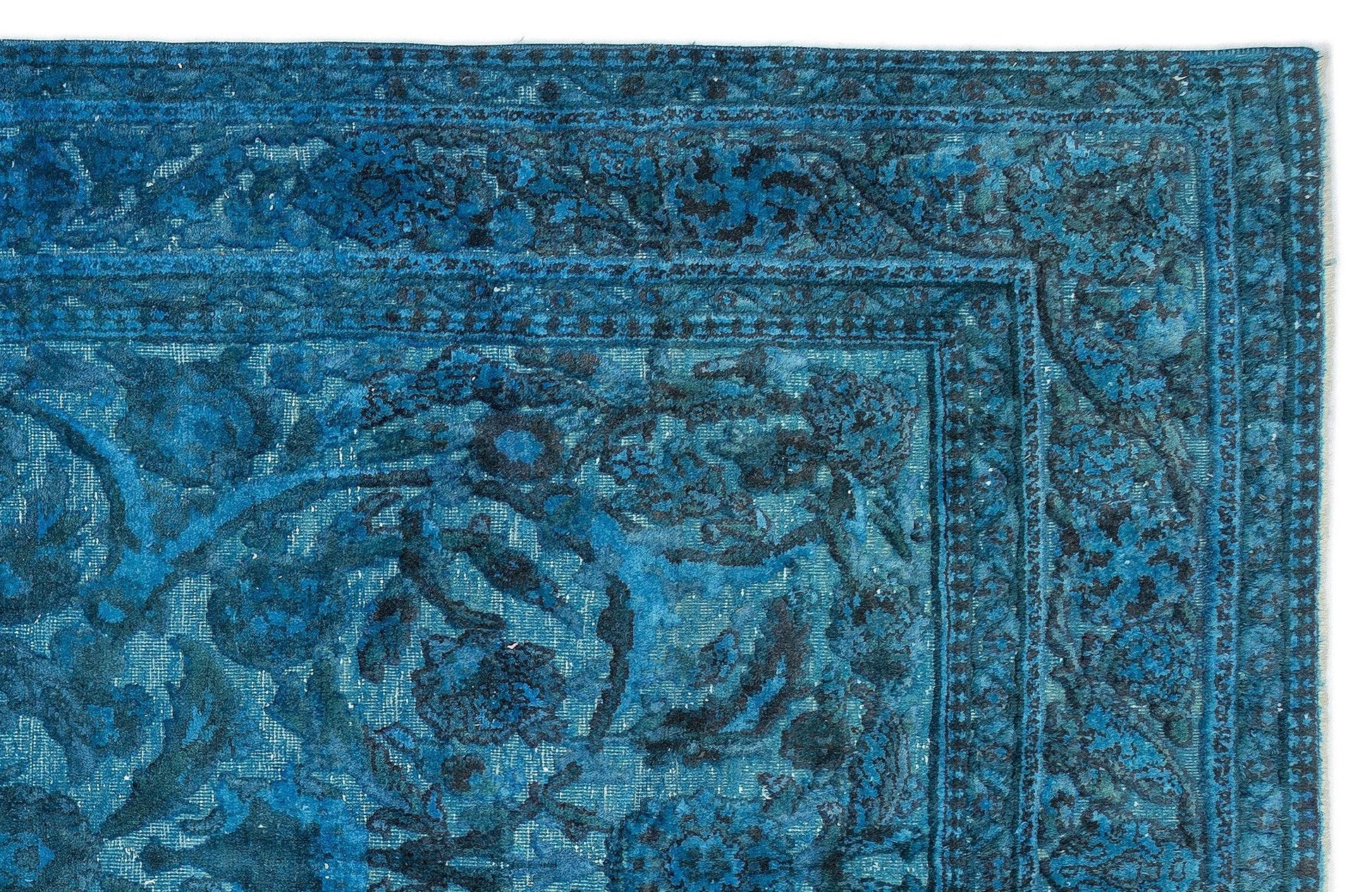Mavi Siyah Anadolu Bohem Çiçekli Yün Halı 181x315 - Özel Seri