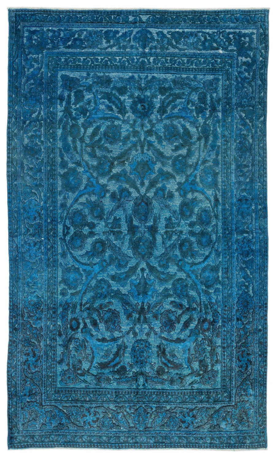 Mavi Siyah Anadolu Bohem Çiçekli Yün Halı 181x315 - Özel Seri