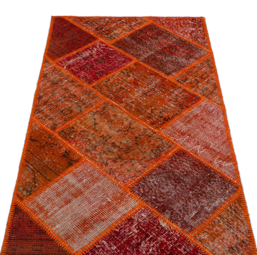Kırmızı Anadolu Eskitme Geometrik Yün Halı 80x150 - Özel Seri