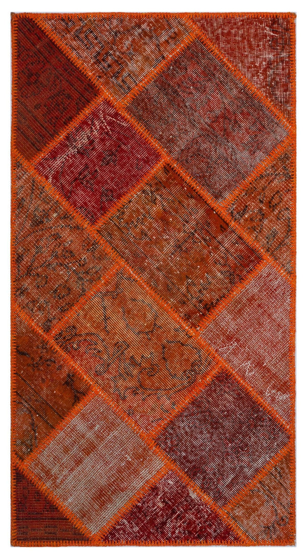 Kırmızı Anadolu Eskitme Geometrik Yün Halı 80x150 - Özel Seri