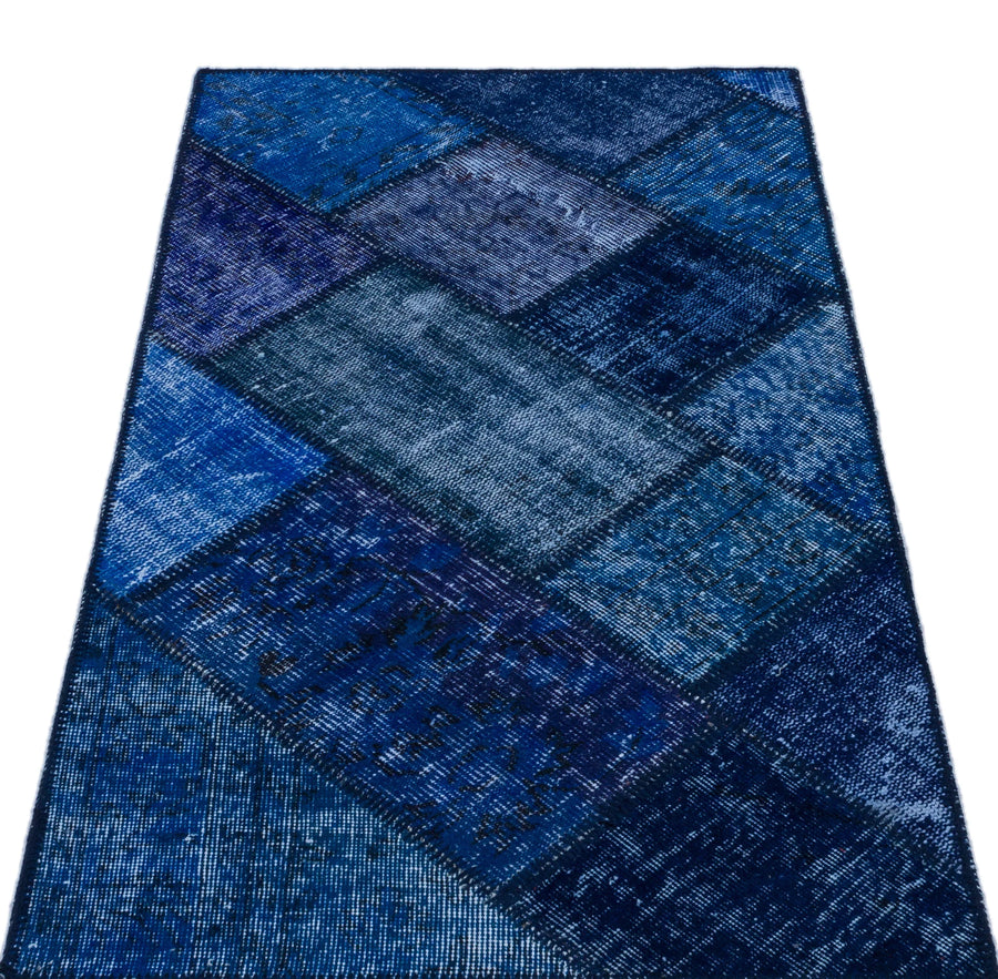 Mavi Anadolu Eskitme Geometrik Yün Halı 80x150 - Özel Seri