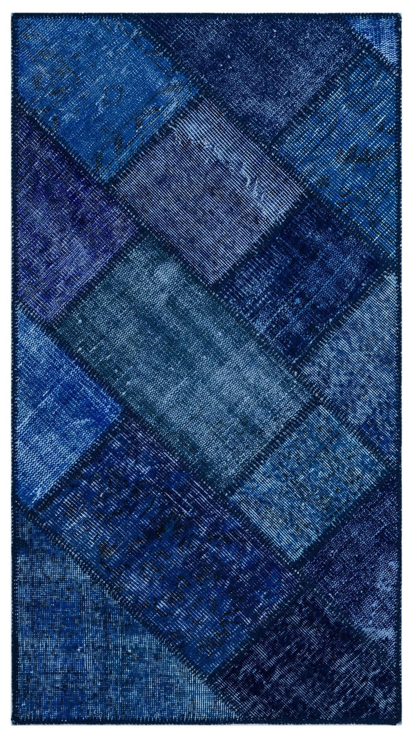 Mavi Anadolu Eskitme Geometrik Yün Halı 80x150 - Özel Seri