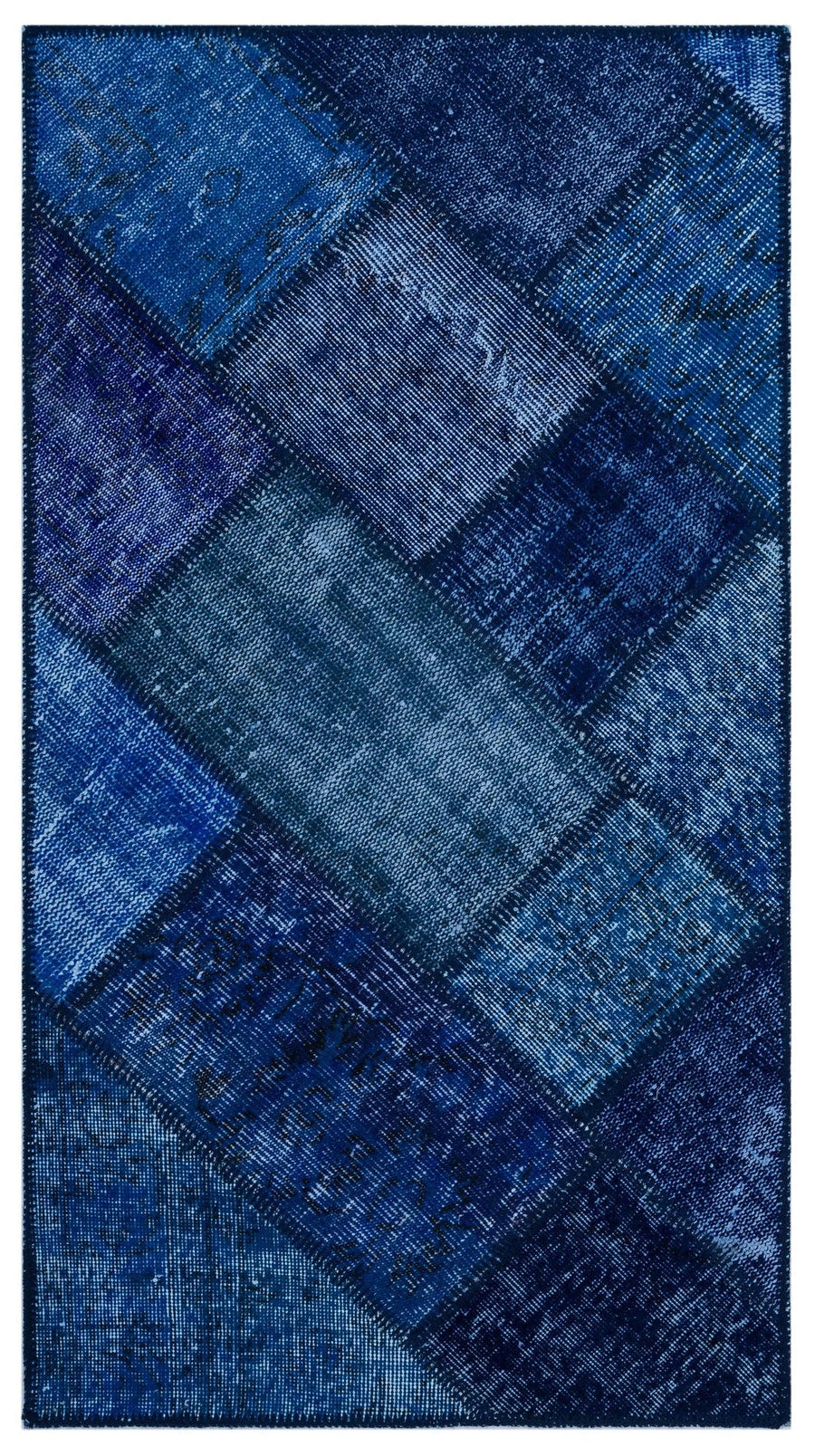 Bohemian Blue Geometric Hand-Knotted Wool Rug 80x150 cm (2'7" x 4'11") – in the hallway