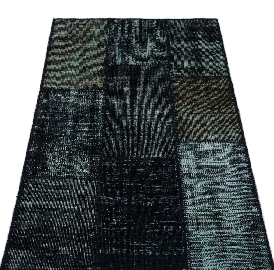 Siyah Anadolu Eskitme Geometrik Yün Halı 80x150 - Özel Seri