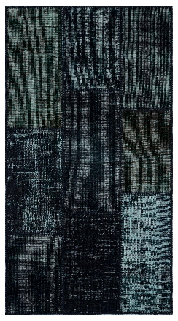 Siyah Anadolu Eskitme Geometrik Yün Halı 80x150 - Özel Seri