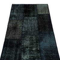 Tapis noir tissé à la main, motif géométrique, effet vieilli, 80x150 cm 26040