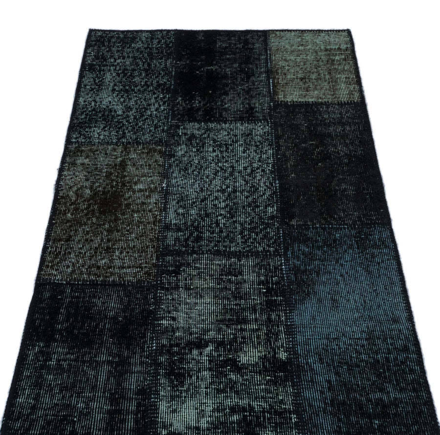 Siyah Anadolu Eskitme Geometrik Yün Halı 80x150 - Özel Seri