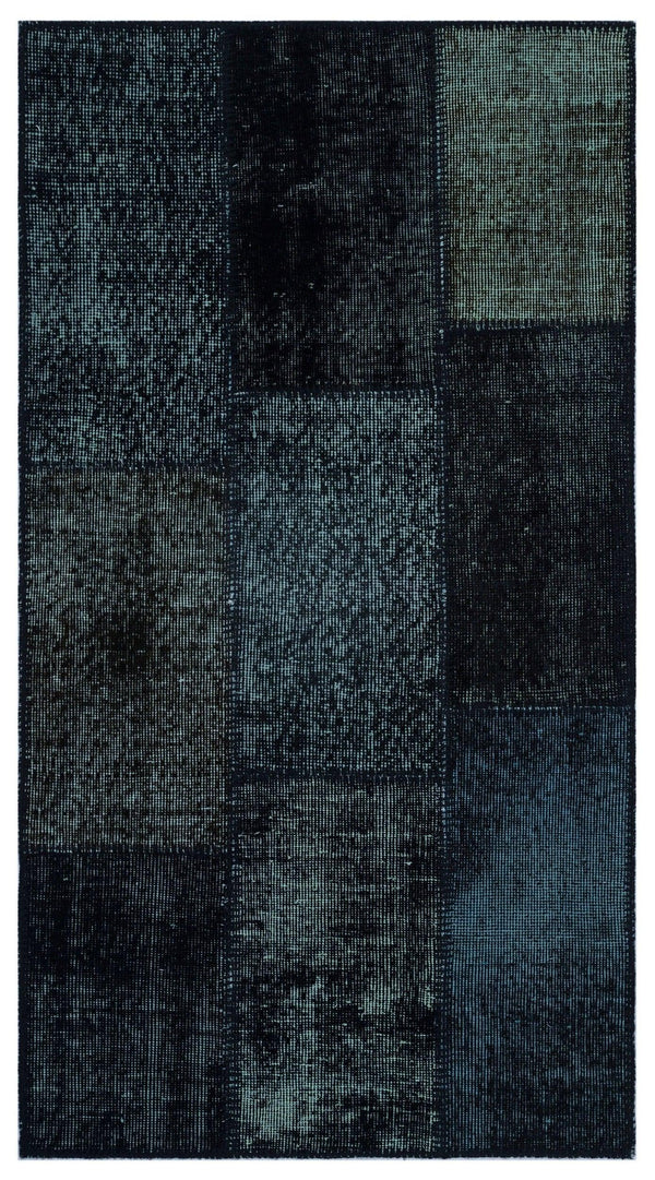 Siyah Anadolu Eskitme Geometrik Yün Halı 80x150 - Özel Seri