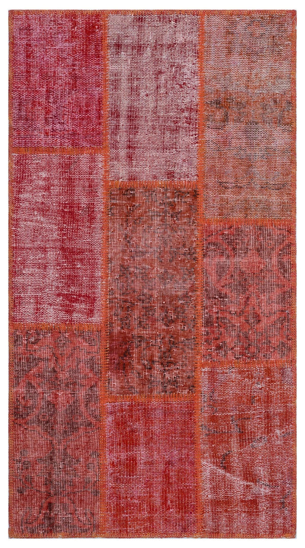 Kırmızı Anadolu Eskitme Geometrik Yün Halı 80x150 - Özel Seri