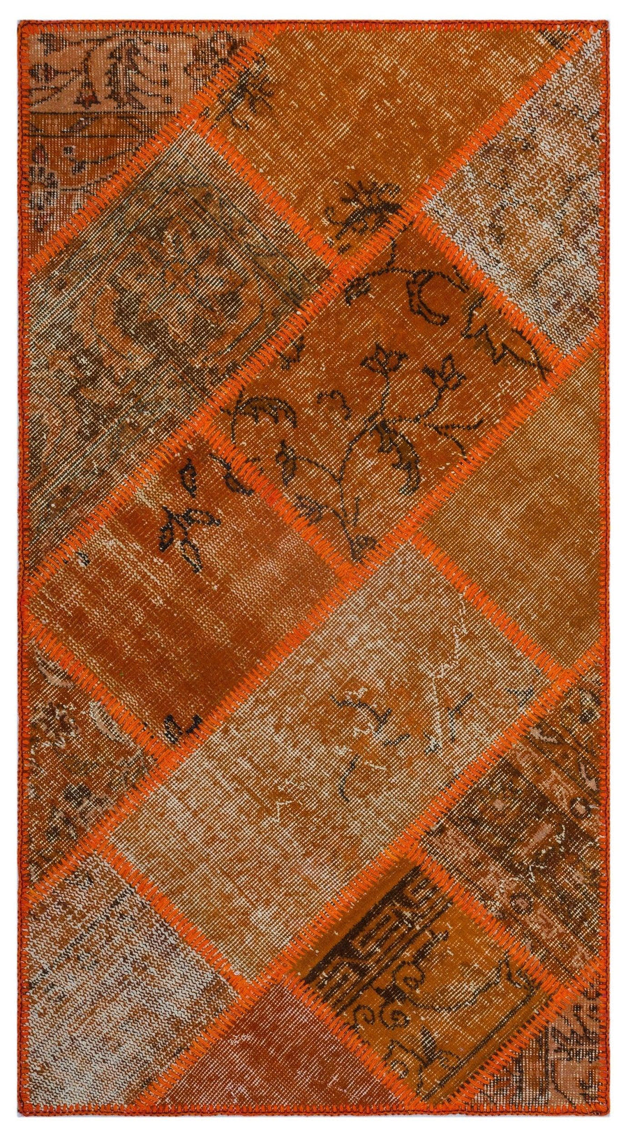 Turuncu Kahverengi Eskitme Patchwork Salon Halısı – Koridor kullanımı