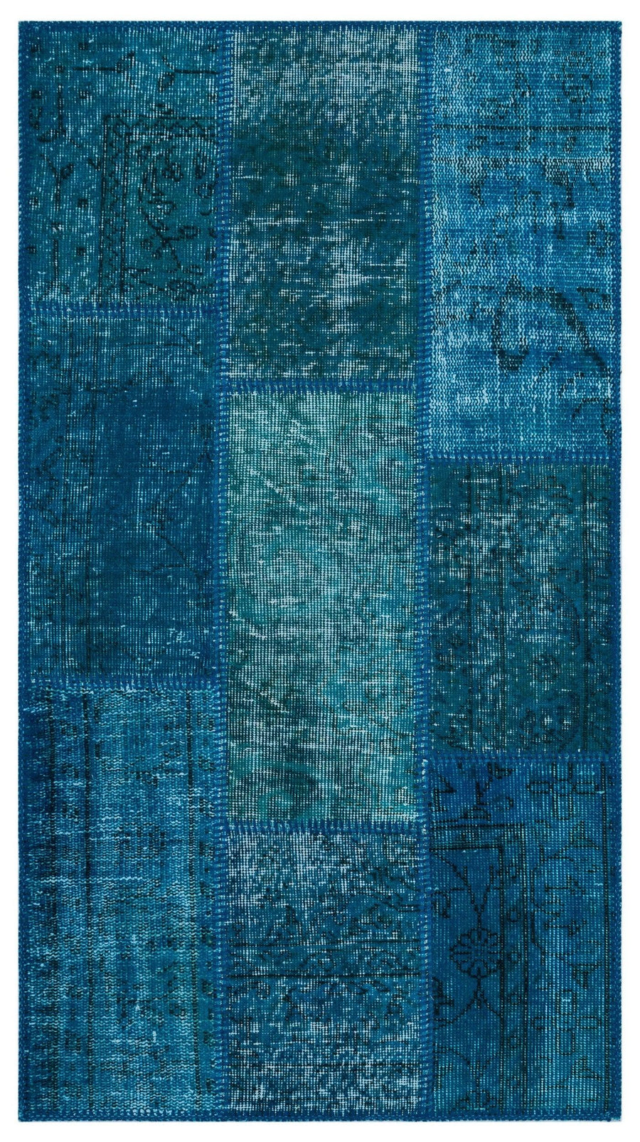 Turkuaz Mavi Eskitme Patchwork Salon Halısı Geleneksel – Koridor kullanımı