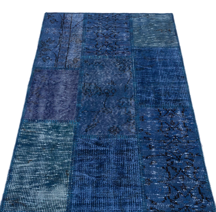 Mavi Anadolu Eskitme Geometrik Yün Halı 80x150 - Özel Seri