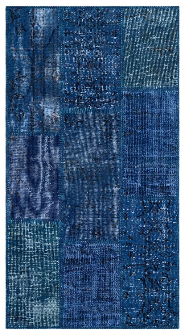 Mavi Anadolu Eskitme Geometrik Yün Halı 80x150 - Özel Seri
