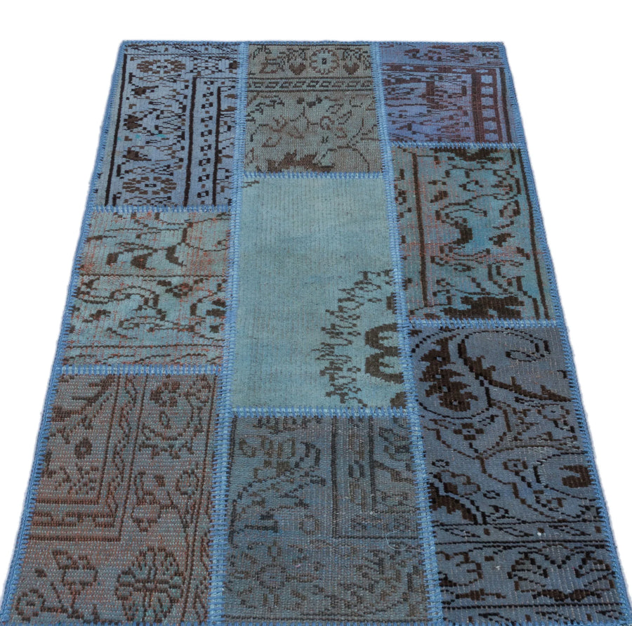 Mavi Anadolu Eskitme Geometrik Yün Halı 80x150 - Özel Seri