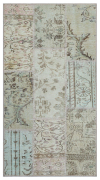 Cream and Beige Handmade Wool Patchwork Rug 80x150 cm (2'7" x 4'11")
