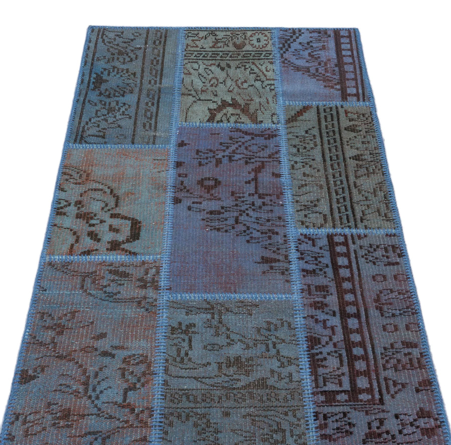 Mavi Anadolu Eskitme Geometrik Yün Halı 80x150 - Özel Seri