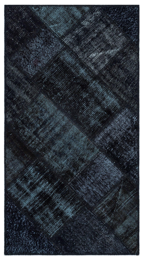 Siyah Anadolu Eskitme Geometrik Yün Halı 80x150 - Özel Seri