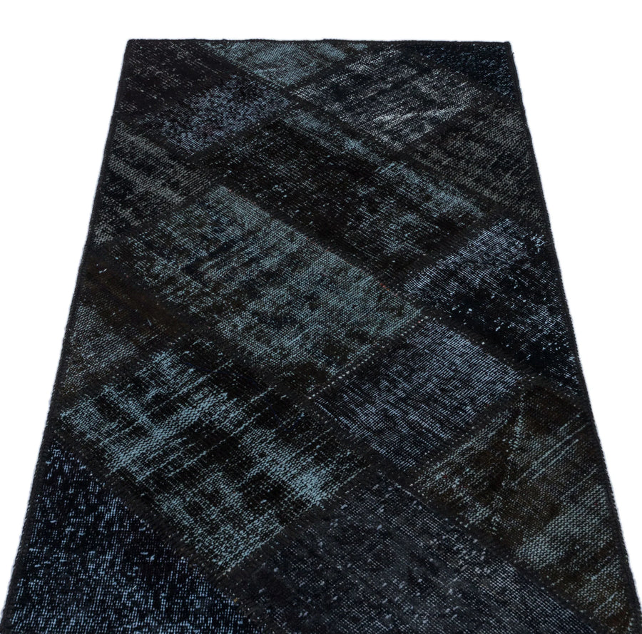Siyah Anadolu Eskitme Geometrik Yün Halı 80x150 - Özel Seri