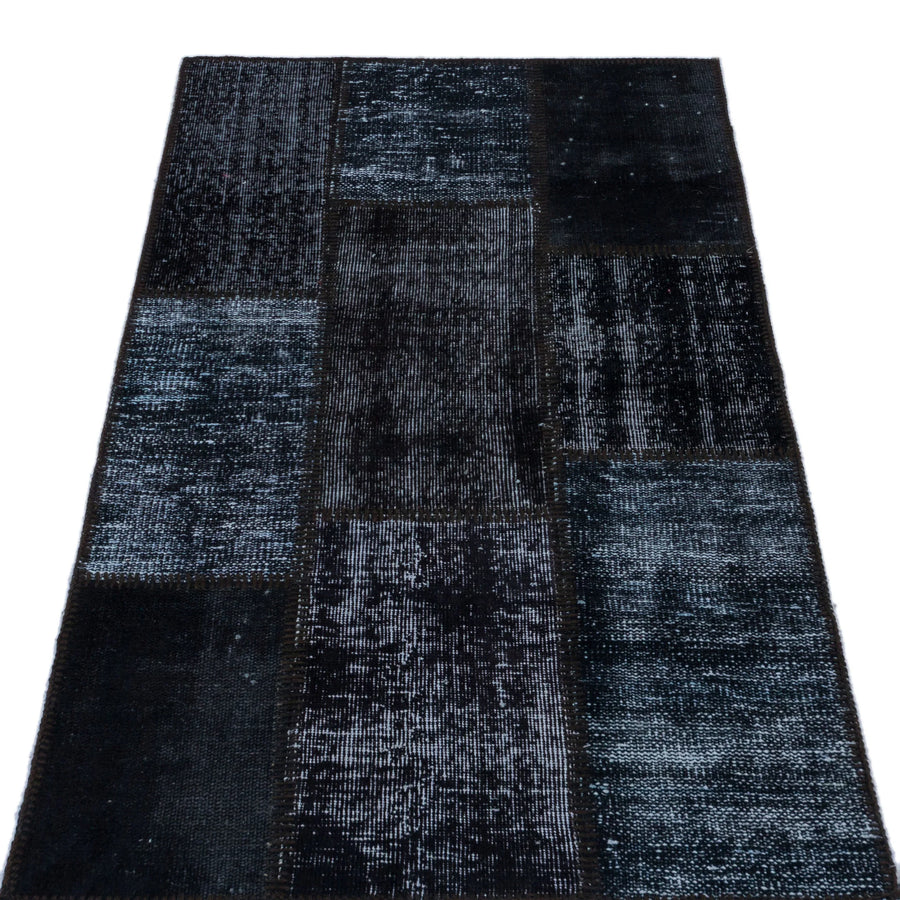 Siyah Anadolu Eskitme Geometrik Yün Halı 80x150 - Özel Seri