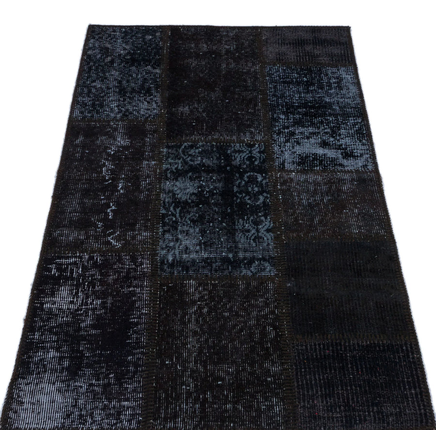 Siyah Anadolu Eskitme Geometrik Yün Halı 80x150 - Özel Seri