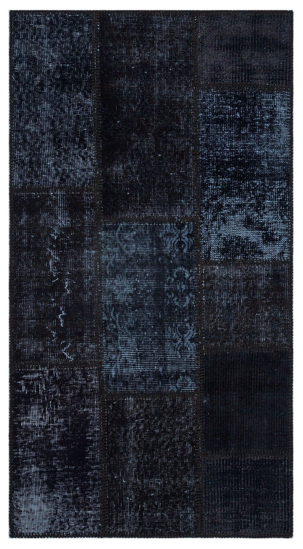 Siyah Anadolu Eskitme Geometrik Yün Halı 80x150 - Özel Seri