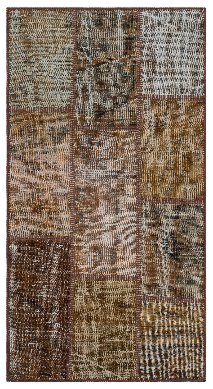 Kahverengi Bej Eskitme Patchwork Salon Halısı 26149 – Koridor kullanımı