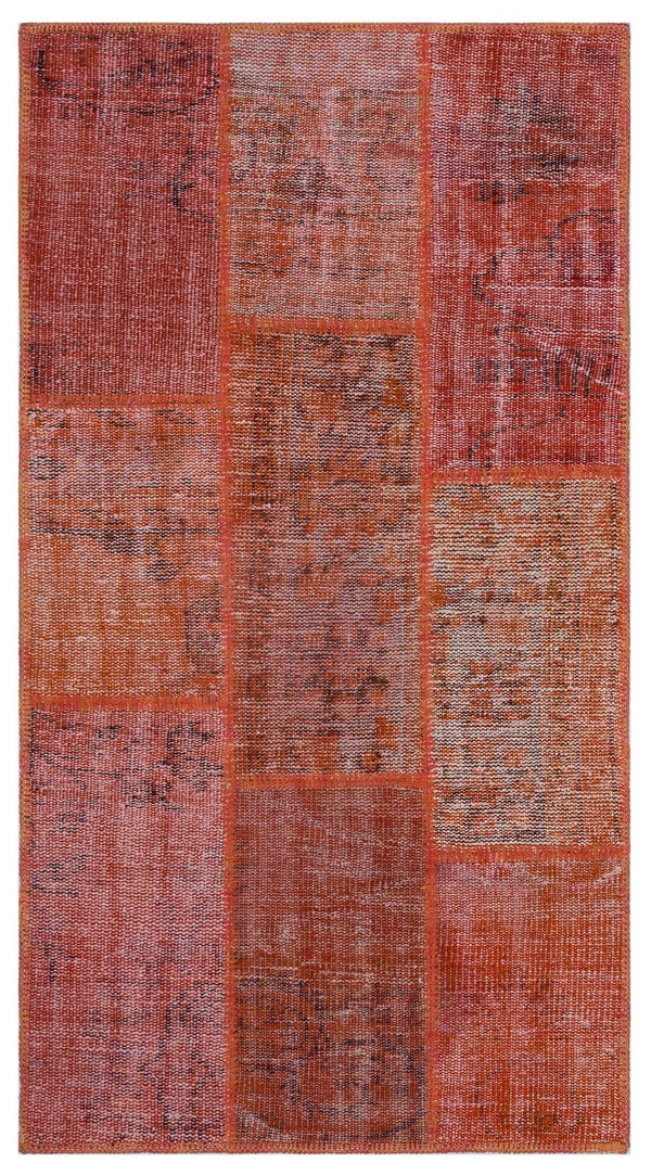 Kırmızı Anadolu Eskitme Geometrik Yün Halı 80x150 - Özel Seri