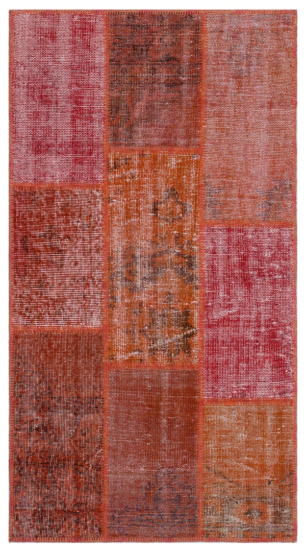 Kırmızı Anadolu Eskitme Geometrik Yün Halı 80x150 - Özel Seri