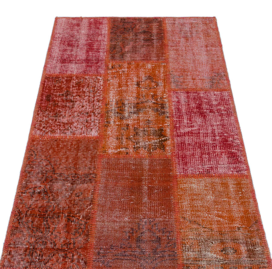 Kırmızı Anadolu Eskitme Geometrik Yün Halı 80x150 - Özel Seri