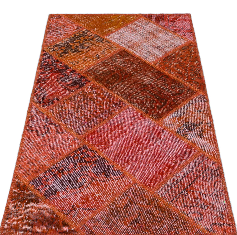 Kırmızı Anadolu Eskitme Geometrik Yün Halı 80x150 - Özel Seri