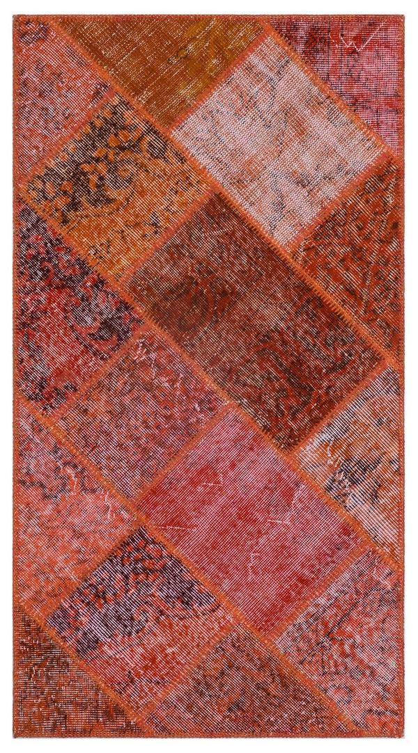 Kırmızı Anadolu Eskitme Geometrik Yün Halı 80x150 - Özel Seri