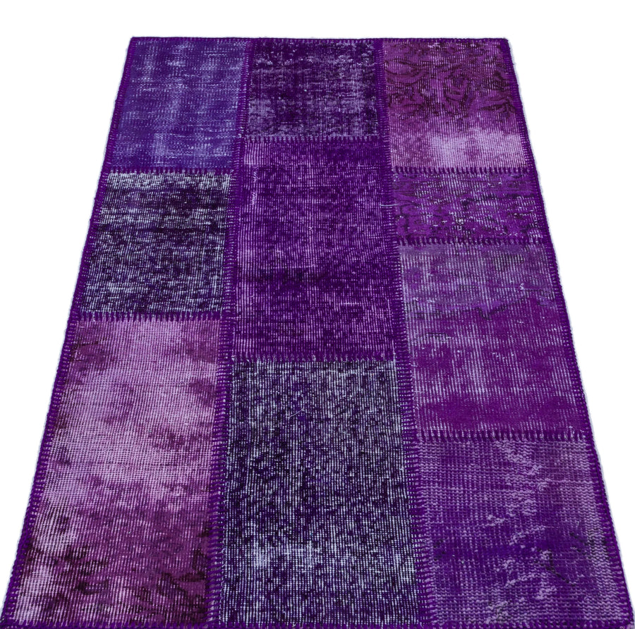 Gri Lila Anadolu Eskitme Geometrik Yün Halı 80x150 - Özel Seri