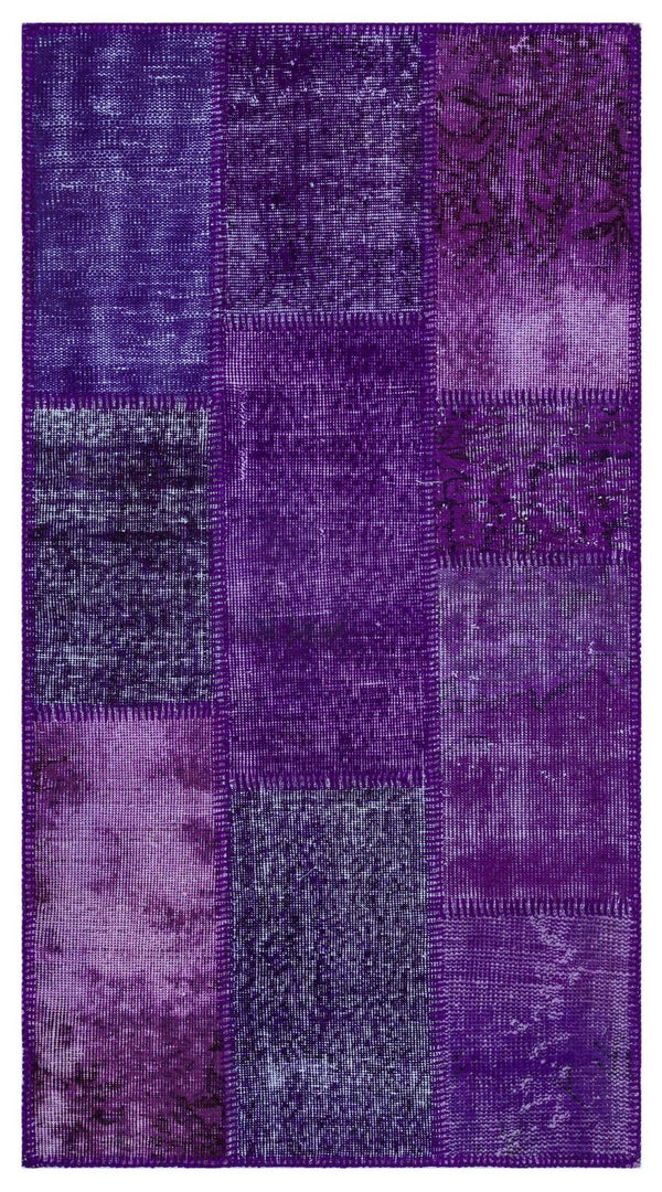 Gri Lila Anadolu Eskitme Geometrik Yün Halı 80x150 - Özel Seri