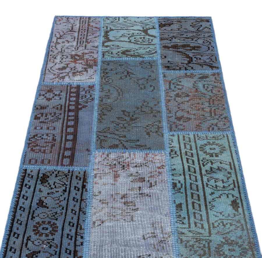 Mavi Anadolu Eskitme Geometrik Yün Halı 80x150 - Özel Seri