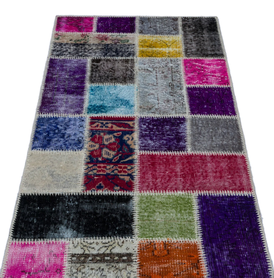 Bej Geometrik Vintage Yün Halı 80x150