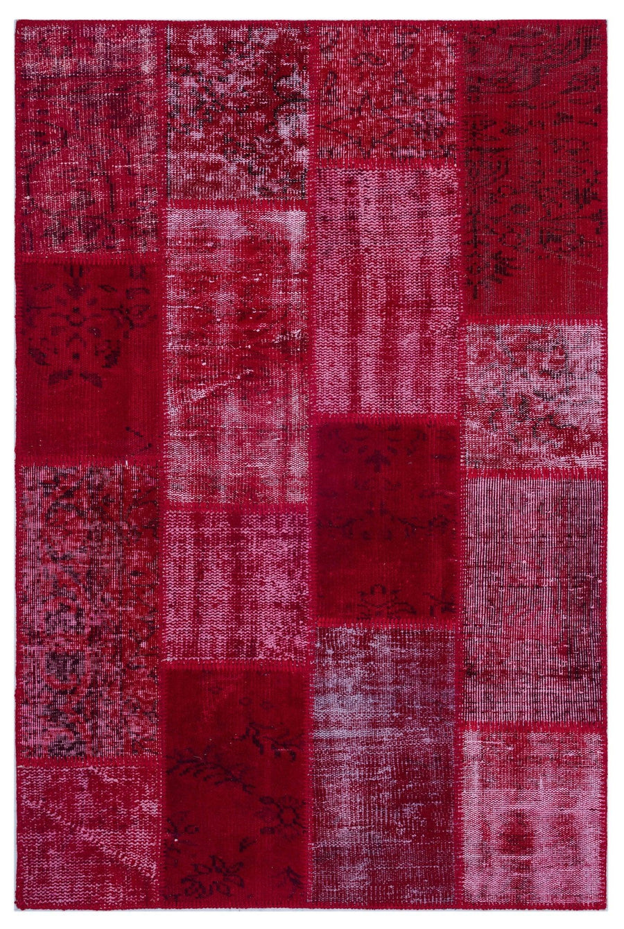 Red Patchwork Hand-Woven Area Rug 120x180 cm (3'11" x 5'11") – in the living room