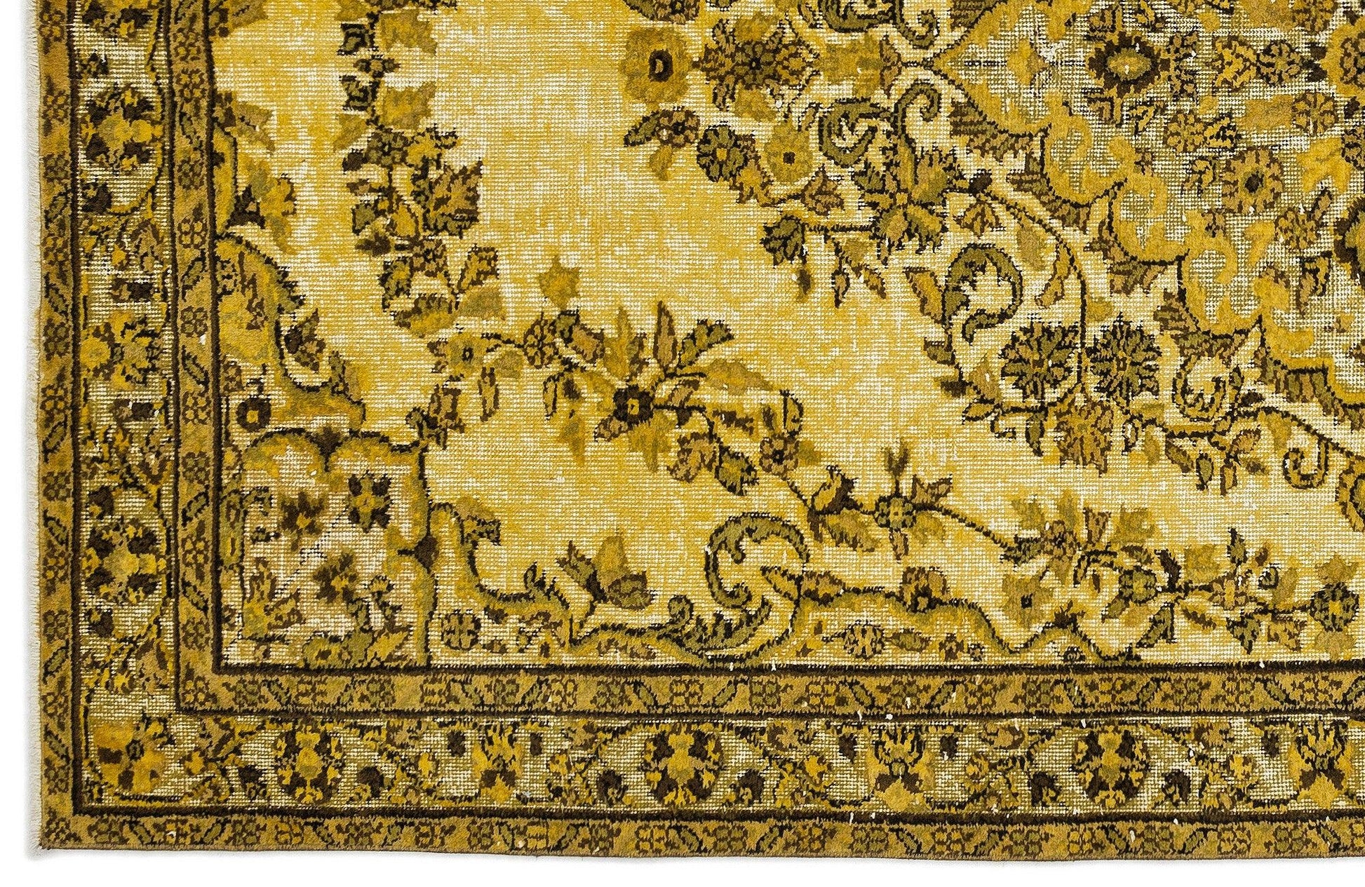 Sarı Anadolu Bohem Çiçekli Yün Halı 170x293 - Özel Seri