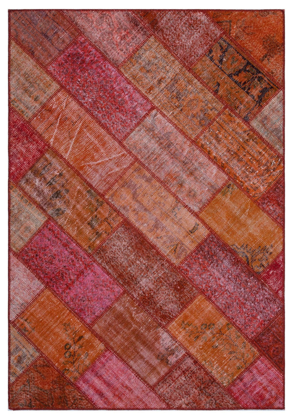 Kırmızı Anadolu Eskitme Geometrik Yün Halı 160x230 - Özel Seri