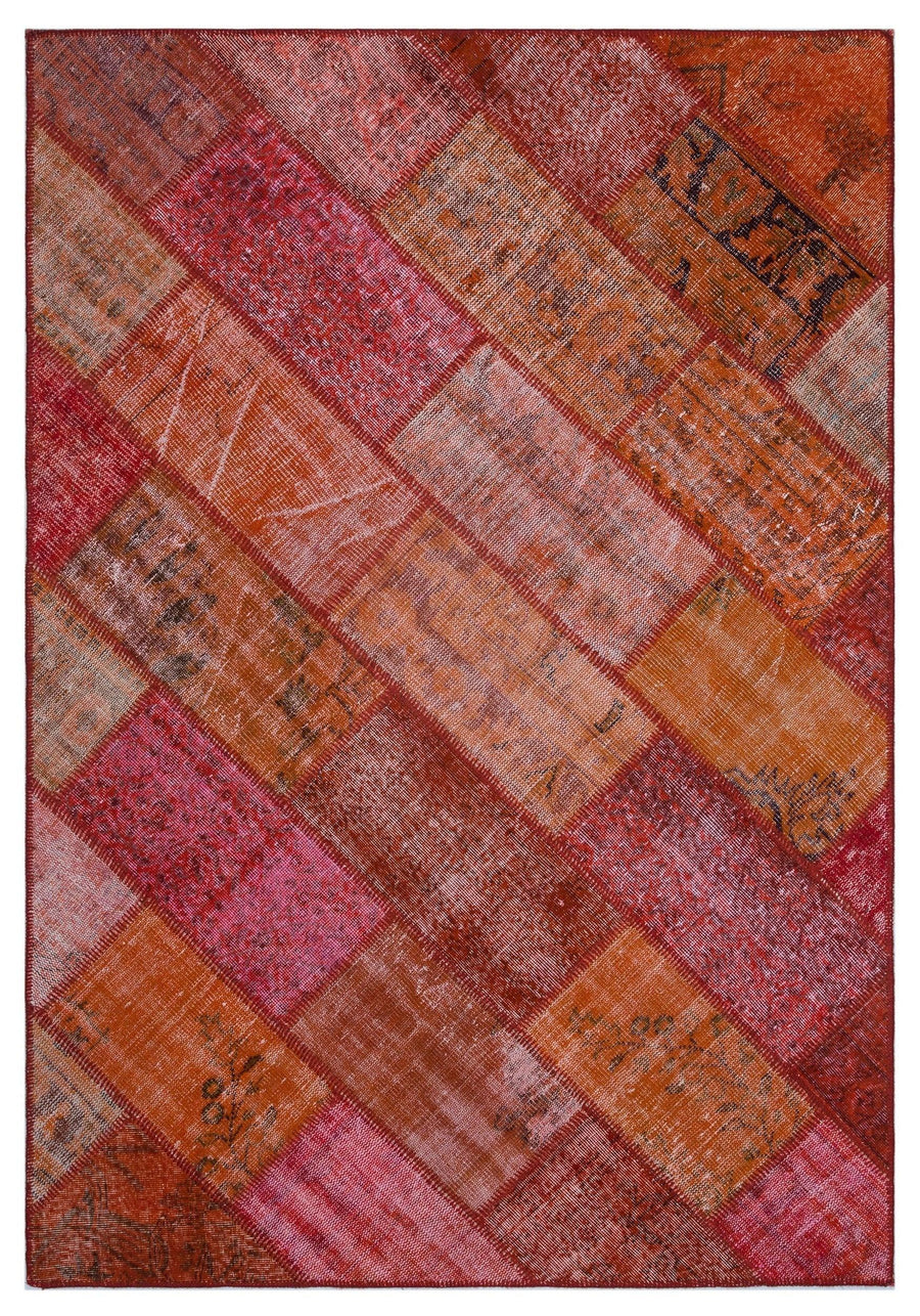 Orange & Red Geometric Hand-Woven Wool Rug 160x230 cm (5'3" x 7'7") – in the living room