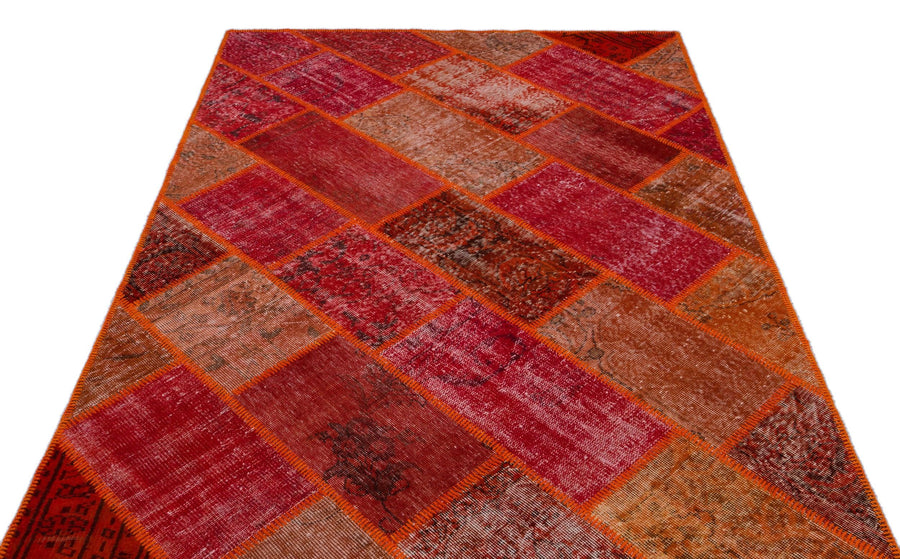Kırmızı Anadolu Eskitme Geometrik Yün Halı 160x230 - Özel Seri